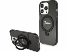 Guess Guess GUHMP15XHRSGSK iPhone 15 Pro Max 6.7 černo/černé pevné pouzdro Ring Stand Script Glitter MagSafe