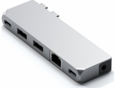 Satechi USB HUB adaptér Satechi Pro Hub mini s duálním USB-C pro Apple MacBook (2xUSB-C, 2x USB-A, Ethernet, jack port) (stříbrný)