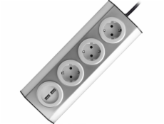 Orno Nábytek, kuchyňská zásuvka s USB nabíječkou, montáž suchým zipem s kabelem 1,5m - 3x2P+Z schuko, 2xUSB, INOX s kabelem 1,5m.