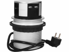 Orno Nábytková zásuvka O 10 cm výsuvná z desky stolu pomocí USB nabíječky a 1,5 m kabelu, 3x2P+Z, 2xUSB, verze schuko