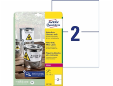 Etikety AVERY Avery Zweckform 210mm x 148mm, A4, matné, bílé, 2 etikety, velmi odolné, baleno po 20 ks, L4717-20, pro l tiskárny