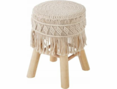 Taburetka Atmosphera Boho se sedákem makramé, výška 42 cm, béžová