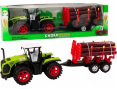 Farmářský traktor LeanToys s přívěsem na dřevo 9 protokolů Strom Drive Zelená