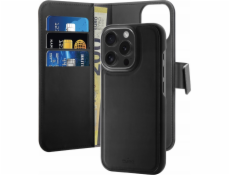 Puro Puro Wallet Odnímatelné pouzdro z ekokůže MagSafe 2v1 s klopou a peněženkou pro iPhone 16 Pro - černé