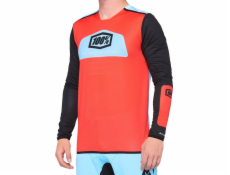 100% Pánské tričko 100% R-CORE X Jersey dlouhý rukáv fluo červená černá vel. L (NOVÉ)