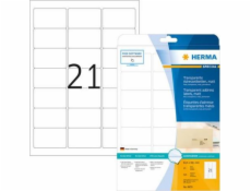 Herma čiré adresní štítky na fólii, matné A4, 63,5 x 38,1 mm, odolné vůči povětrnostním vlivům, s trvalou přilnavostí 8670