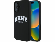 DKNY DKNY DKHMP16SSNYACH iPhone 16 6.1 černo/černé pevné pouzdro Silikonové bílé tištěné logo MagSafe