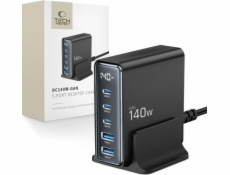 Nabíječka Tech-Protect TECH-PROTECT DC140W-GAN 5PORTOVÁ STOLNÍ NABÍJEČKA PD140W/QC3.0 ČERNÁ
