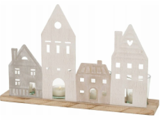Boltze svícen na čajovou svíčku, dřevěné činžovní domy, NORDY, 24 x 36 cm