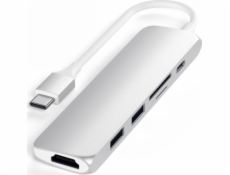 Satechi 6-v-1 USB-C tenký víceportový adaptér – hliníkový adaptér pro mobilní zařízení USB-C (USB-C, 2x USB-A, 4K HDMI, čtečka karet Micro/SD) (černá)