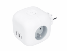 Solight rozbočka kostka, 3x 16A + USB A+C, bílá, vypínač - P110C