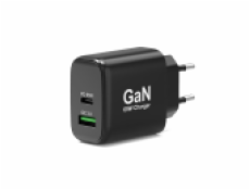 PORT CONNECT GaN síťová nabíječka pro 1xUSB-C PD a 1xUSB-A QC, 65W, černá