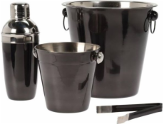 Excellent Houseware BAROVÁ sada barmanská, ocel, černá, 2x kbelík na led, šejkr, kleště