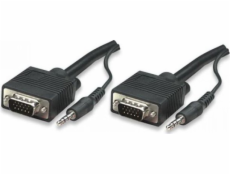 Manhattan kabel D-Sub (VGA) - D-Sub (VGA) + Jack 3,5 mm 10 m černý (324359)