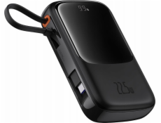 Baseus Powerbanka Qpow Pro+ 10000mAh 22,5W s vestavěným kabelem USB-C a displejem - černá