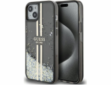 Guess Guess GUHCP15SLFCSEGK pevný kryt pro iPhone 15 / 14 / 13 6.1 černý/černý s tekutými třpytkami a zlatými pruhy