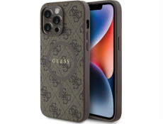 Guess Guess GUHMP15LG4GFRW Pevný kryt pro iPhone 15 Pro 6.1 hnědý/hnědý 4G Collection Leather Metal Logo MagSafe