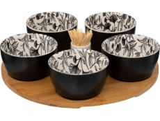 Secret de Gourmet Misky na svačinu FLORAL, na dřevěném podnose, 5 misek, 70 ml