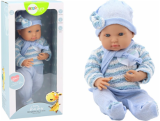 LeanToys Baby Doll Pruhovaný svetr, čepice a šátek modrý