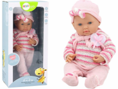 LeanToys Baby Doll Pruhovaný svetr, čepice a šátek růžový