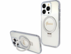 Guess Guess GUHMP15LHRSGSD průhledný pevný kryt pro iPhone 15 Pro 6.1 s kroužkem a stojánkem, třpytkami a MagSafe