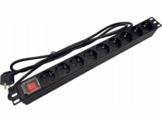 Alantec prodlužovací lišta 19 230V - 9 zásuvek (typ F - CEE 7/3 schuko), s LED vypínačem, kabel 1,8 m CEE 7/7
