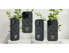 Guess Guess GUHCP16SP4TDPK iPhone 16 6.1 černý/černý pevný kožený kryt s trojúhelníkovým vzorem, MagSafe 4G