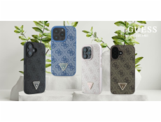 Guess Guess GUHCP16LP4TDPB Pevný kožený kryt pro iPhone 16 Pro 6.3 modrý/modrý, trojúhelníkový, s MagSafe