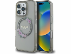 Guess Guess GUHMP16LHFWFCK Pouzdro IML Flowers Wreath MagSafe pro iPhone 16 Pro 6.3 černé/černé