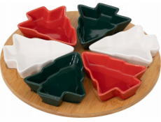 Atmosphera Sada 6 vánočních misek ve tvaru stromečku na bambusovém podnose, O 27 cm