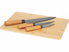Kinvara Krájecí prkénko ORVA Bambusové krájecí prkénko se 3 noži s bambusovou rukojetí