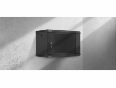 Lanberg 19  6U 540x350 černá závěsná racková skříň se skleněnými dvířky (ploché balení)