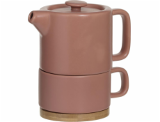 Secret de Gourmet Konvice na čaj s hrnkem na čaj 400 ml růžová s podšálkem