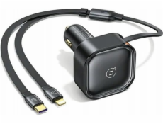 Usams Nabíječka USAMS C41, autonabíječka s navíjecím kabelem, 2xUSB-C, PD 30W, rychlé nabíjení, černá/černá