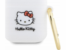 Sourcing Silikonový kryt Hello Kitty HKA23DKHSH na Airpods 1/2, bílý/bílý, s 3D hlavou kočky.
