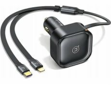 Usams Nabíječka USAMS C41, autonabíječka s navíjecím kabelem, 1x USB-C, 1x Lightning PD 30W, rychlé nabíjení, černá/černá