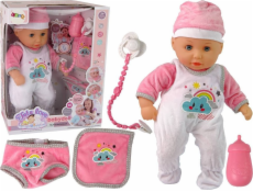 LeanToys Baby Doll Sound Pacifier Bib Růžovo-bílé pyžamo Cloud