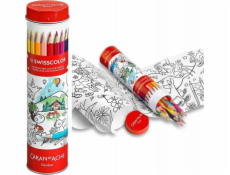Caran d`Arche CARAN D ACHE Barevné tužky Swisscolor, v kovové tubě, s omalovánkou, 18 ks, různé barvy
