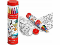 Caran d`Arche Akvarelové fixy CARAN D ACHE Swisscolor, v kovové tubě, s omalovánkou, 10 ks, mix barev