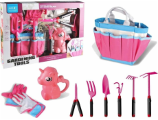 LeanToys Zahradní sada Taška Nářadí Rukavice Hrábě Růžový Jednorožec