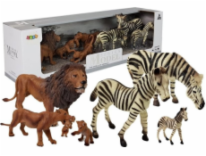 LeanToys Sada figurek s motivem Afriky, divoké zvěře, lví rodiny, zebry