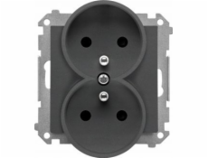 Kontakt-Simon Zásuvka Kontakt-Simon 55 TGZ2MCZ.01/116 dvojitá s uzemněním s krytkami, modul 16 A, 250V~, rychlospojky, matný grafit