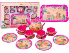 LeanToys Sada na kávu a čaj hrnky, tácek na konvici, růžová, kavárna, 15 ks.