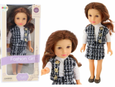 LeanToys Panenka v elegantním kostkovaném oblečení, hnědé vlasy, 18 