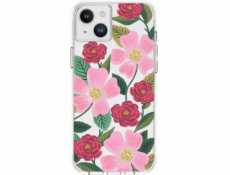 NoName Průhledný papírový obal Rifle - kryt na iPhone 14 Plus zdobený zlatem (Růžová zahrada)