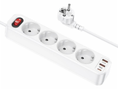 Hoco Prodlužovací kabel HOCO 4 zásuvky + 2 x USB A + Type-C PD QC3.0 3A 20W NS1 1,8 m bílý