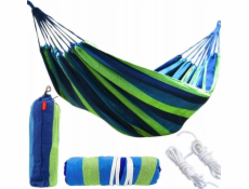 NoName Zahradní houpací síť silná velká turistická s rozpěrnou tyčí 260x150 zelenomodrá