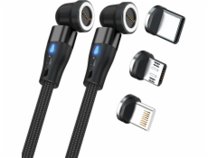 Realpower USB kabel Magnetický kabel RealPower, 1 m, 2x magnetický, černý s adaptérem