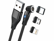 Realpower USB kabel Magnetický kabel RealPower 3 A, 2 m, černý s adaptérem