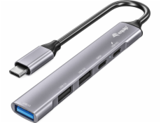 Equip HUB USB Equip Dock USB-C->1xUSB-C,1xUSB3.0,2xUSB2.0,100WPD 0,15m sivý